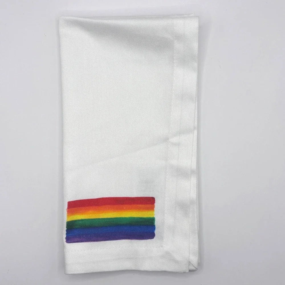 Set of 4 Williams Sonoma Pride Flag White Cotton Napkins 20 x 20